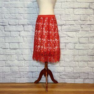 Maison Jules Scarlet Floral Lace Midi Skirt